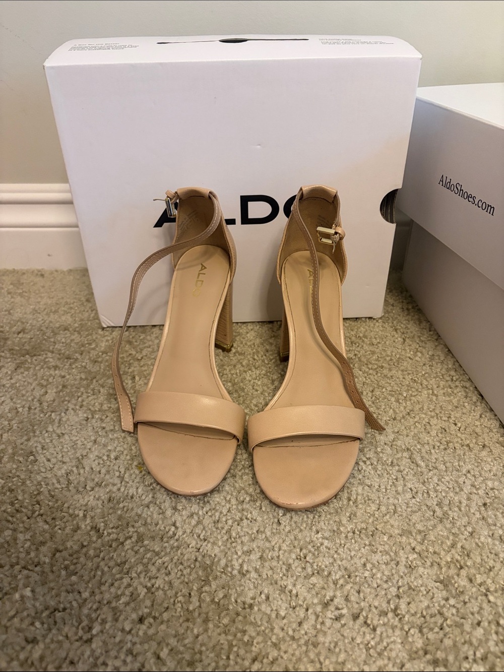 ALDO Beige Ankle-Strap Block Heel Sandals